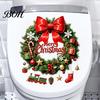 Self Adhesive Toilet Lid Decal Christmas Wreath Decal, Merry Bow Seat Sticker, Waterproof Pvc Wall Stickers Tank Decals, Self-Adhesive Bathroom