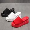 Women Slippers  New Summer Wedge Thick Heel Sexy Square Toe Dress Party Shoes High Heels Knitting Casual Pumps