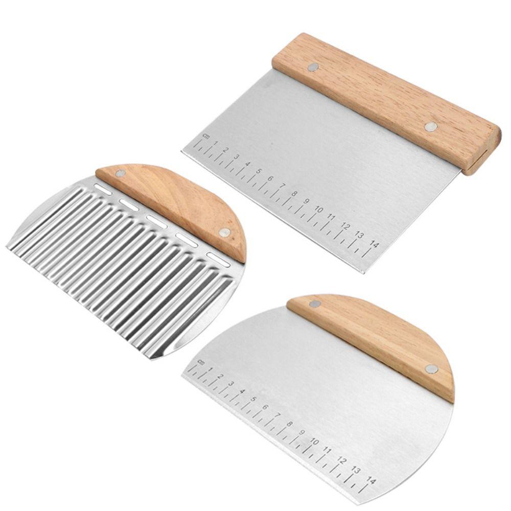 Oak Handle Pastry Dough Cutter Stainless Steel Pizza Pies Cutter Spicy Potatoes Cutter  Flour Bread