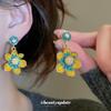 Inlaid Round Flower Crystal Pendant Luxury Earrings for Women