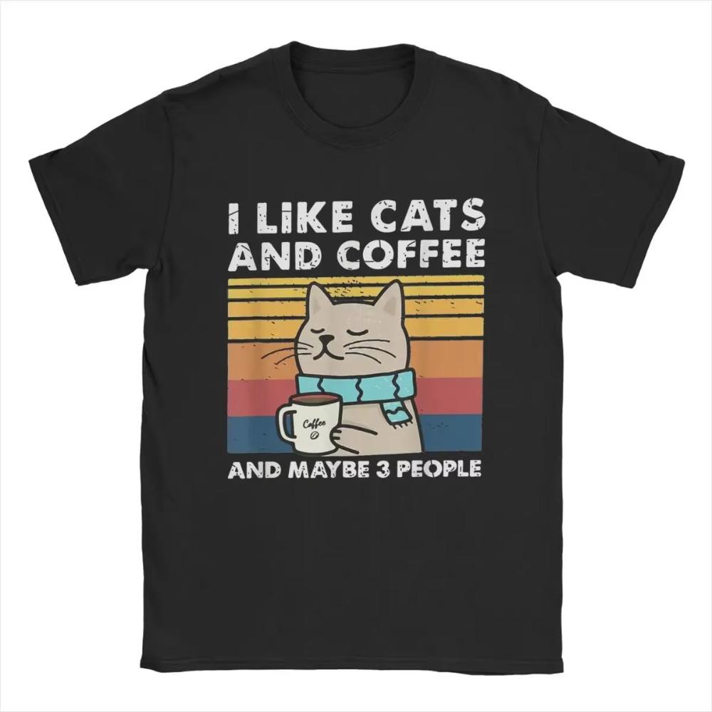 Футболка I Like Cats And Coffee для мужчин, 100% хлопок, повседневные футболки с круглым вырезом, футболки с коротким рукавом, новое поступление
