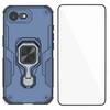 For iPhone 16e Phone Case WANLONFENG PC TPU Back Cover Kickstand with Tempered Glass