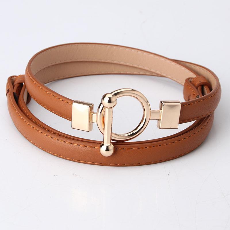Adjustable Dark Leather Decorative Belt for Women - Fashionable Accessory for Dresses and Sweaters In Stock