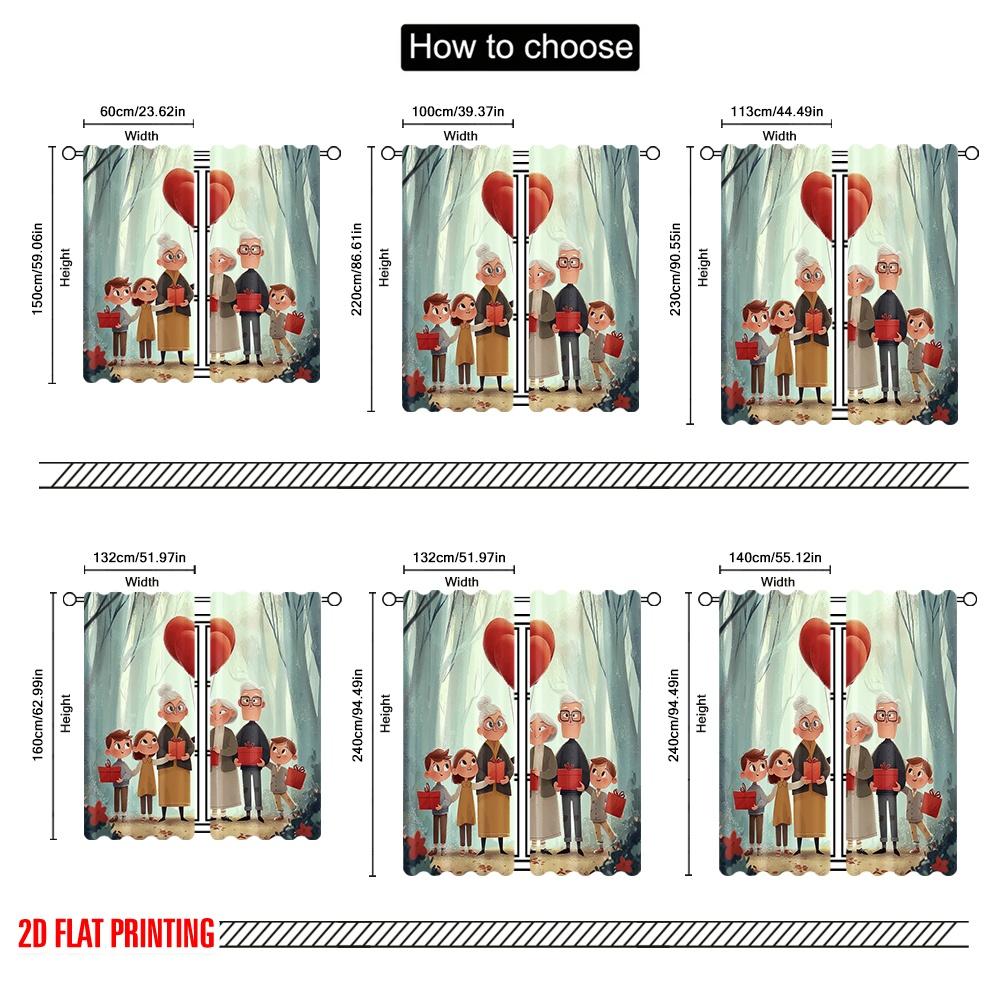 2Pcs,2D Plane Printing Window Curtain Boster Family Love Versatile Fabric (Without Rod) All Seasons Use For Living Room & Office