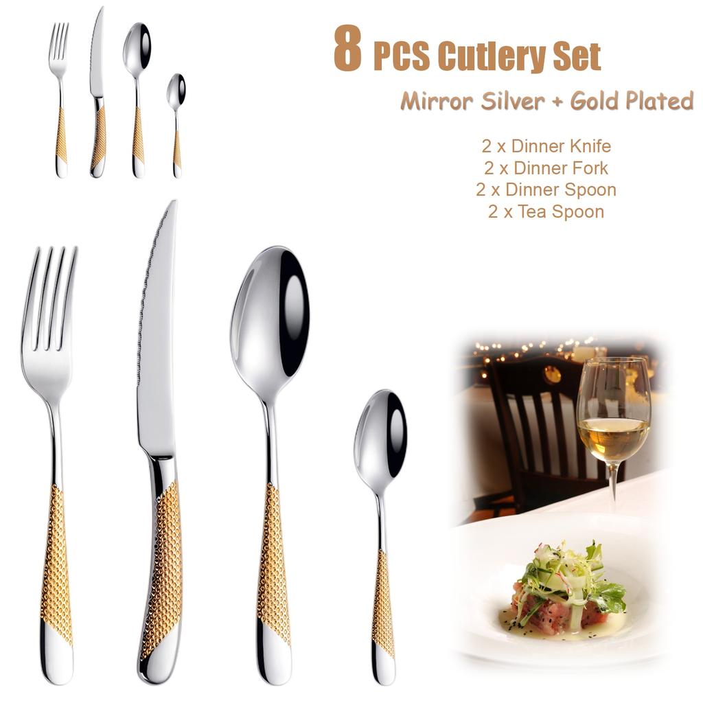 Набор столовых приборов класса люкс с золотым покрытием, 4/8/16/20/24/28 предметов, можно мыть в посудомоечной машине, набор столовых приборов из стали 18/10, серебряный набор столовых приборов с кованой ручкой