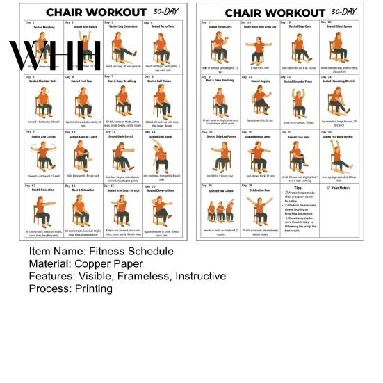 Senior Mobility Exercises 2Pcs Tai Chi Chair Poster for Seniors and Beginners 10x8 Inch Frameless Fitness Schedule with Gentle Seated Poses