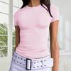 Women T-shirt Round Neck Short Sleeve Solid Color Tee Shirt Slim Fit Summer Pullover Tops Work Daily Wear