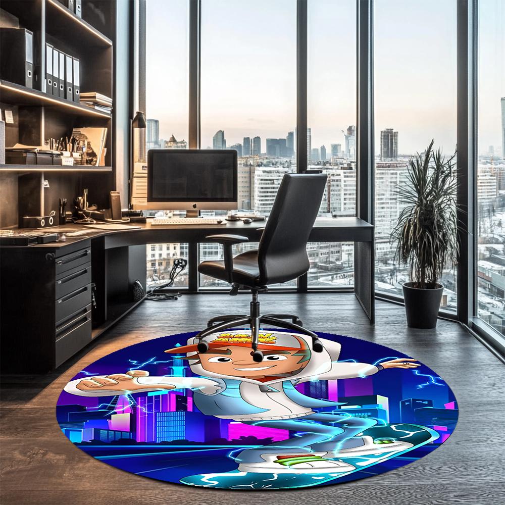 Subway Surfers Printed Round Rug Carpet Chair Rug Area Rug Entryway Doormats,for Office Chair Living Room Bedroom Kitchen Room.