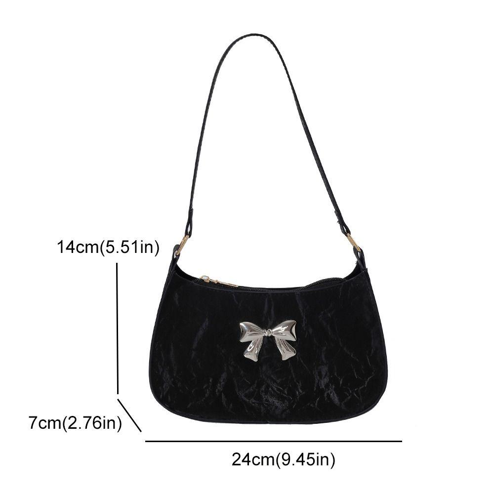 Solid Color Bow Underarm Bag Pu Leather Women's Handbag Fashionable Bowknot Armpit Bag Girls