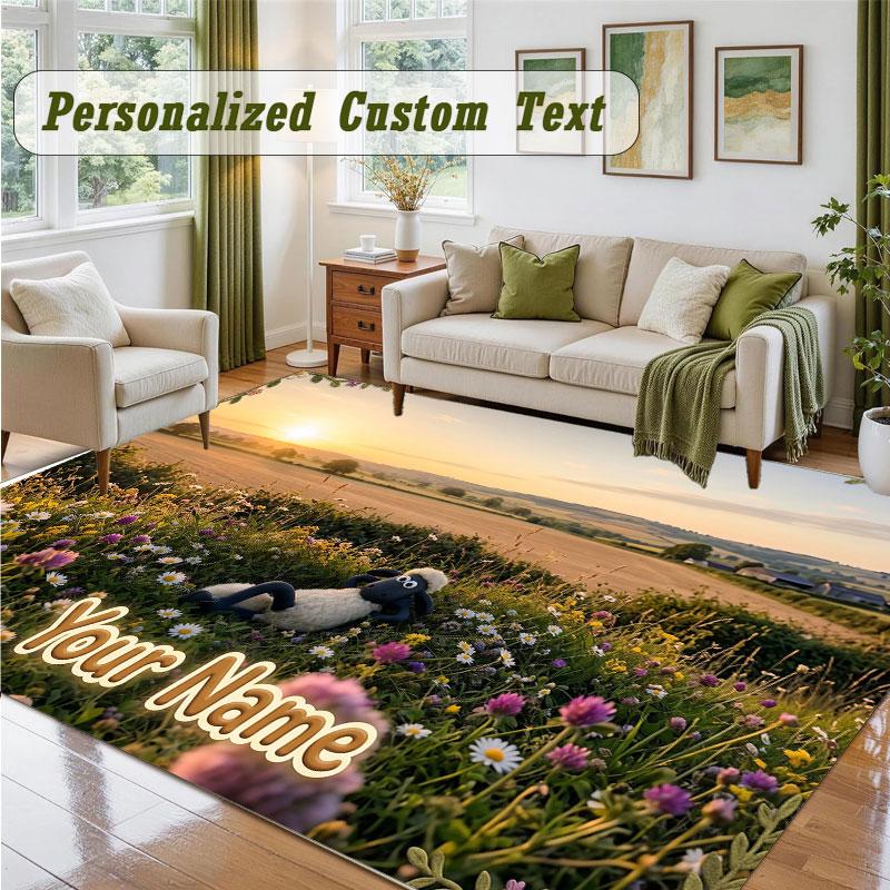Crystal Velvet Square Rug Custom NameShaun the Sheep Pattern Non Slip Home Floor Decor Rug