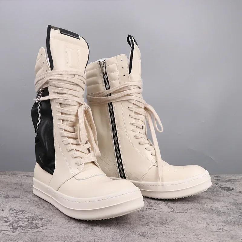 Рик Винтажные Высокие Ботинки Мужские Мотоциклетные Ботинки Высочайшего Качества Натуральная Кожа Бренд Молния Длинные Ботинки Женские Карманные Ботинки до Икры