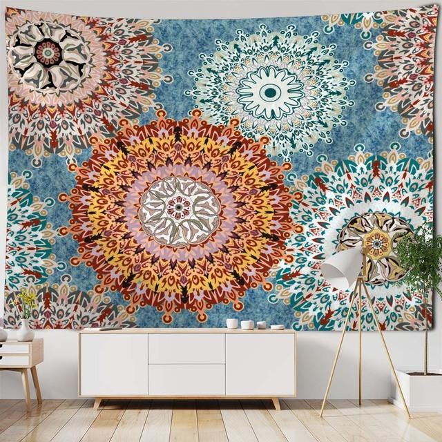 Психоделический гобелен с мандалой, геометрическое фрактальное искусство, настенный хиппи, богемный гобелен для украшения дома, гобелен для йоги, наматрасники