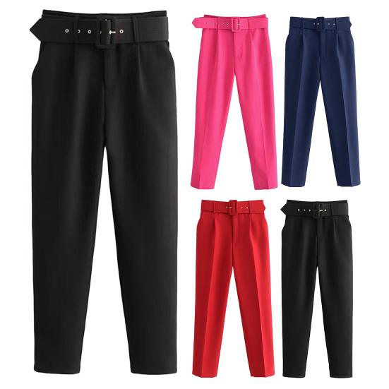 Женские брюки Yousheng, прямые, с высокой талией, длинные брюки с карманами, однотонные повседневные рабочие брюки