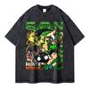 Винтажная стираная футболка с аниме Hunter X Hunter Мужская и женская Хлопок Удобная посадка Футболка Повседневная Уличная одежда Лето