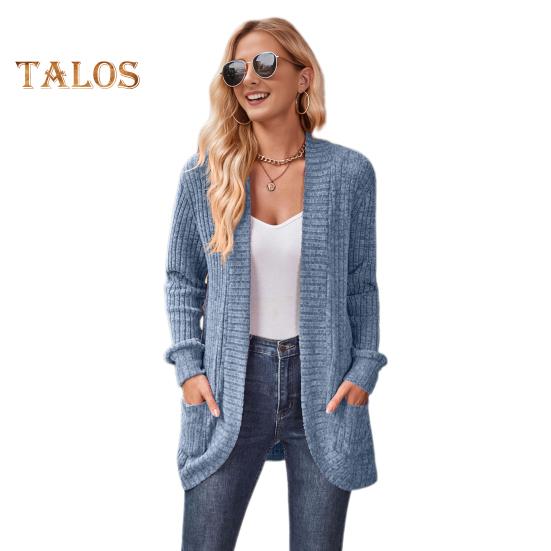 Женская куртка-свитер с ажурным шитьем, трикотажное однотонное пальто, свободное теплое с длинными рукавами, для поездок на работу, свиданий, весна, осень, зима, верхняя одежда