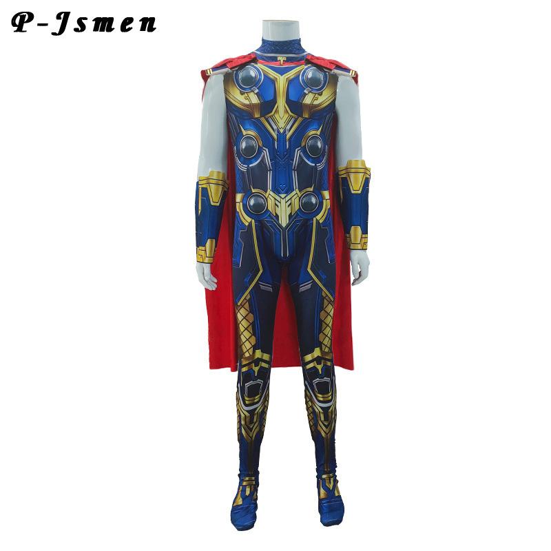 P-Jsmen Thor Love and Thunder Cosplay Costume TVMovie Superhero Suit Halloween Felt Sleeves Costumes with Cape for Kids Adult