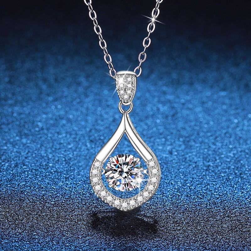Womens 1ct D Color Moissanite Necklace Waterdrop Sparkle Pendant Chain Fashion Daily Wear