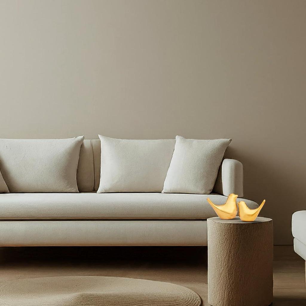 Ceramic Golden Blessing Birds Figurine for Home Decor | Living Room, Bedroom, Office Desk, Cabinets (Pack of 2, Golden)