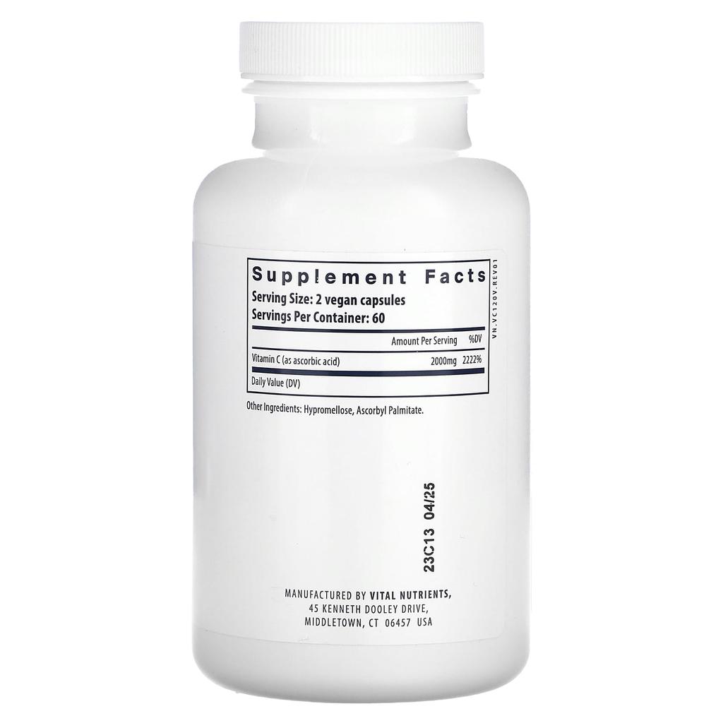 Витамин C, 2000 мг, 120 вегетарианских капсул (1000 мг на капсулу)