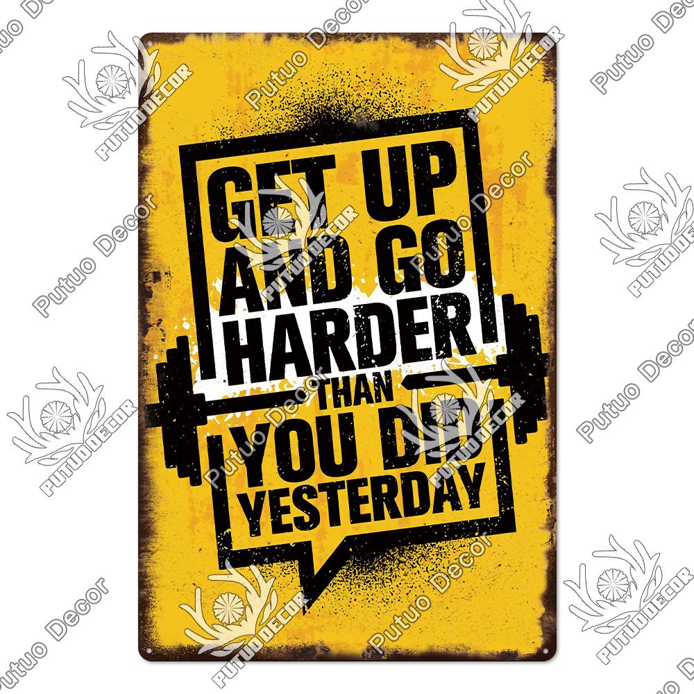 Mfoever Tin Sign Decor Gym Vintage Tin Signs Plaque Metal Plates Retro Posters Work Out Wall Art Decorative for Home Man Cave Gym Room