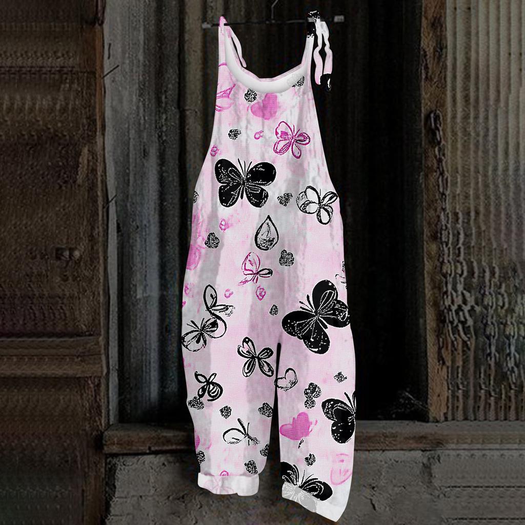 Женский комбинезон с рождественским принтом, повседневный свободный винтажный комбинезон из хлопка и льна