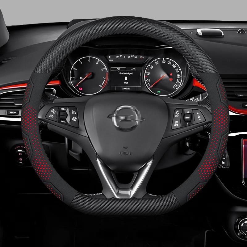 AAAEF1 Opel OPCline ASTRA CORSA INSIGNIA MOKKA VECTRA GTC Tigra Carbon fiber Suede Leather Car Steering Wheel Cover Auto Accessories