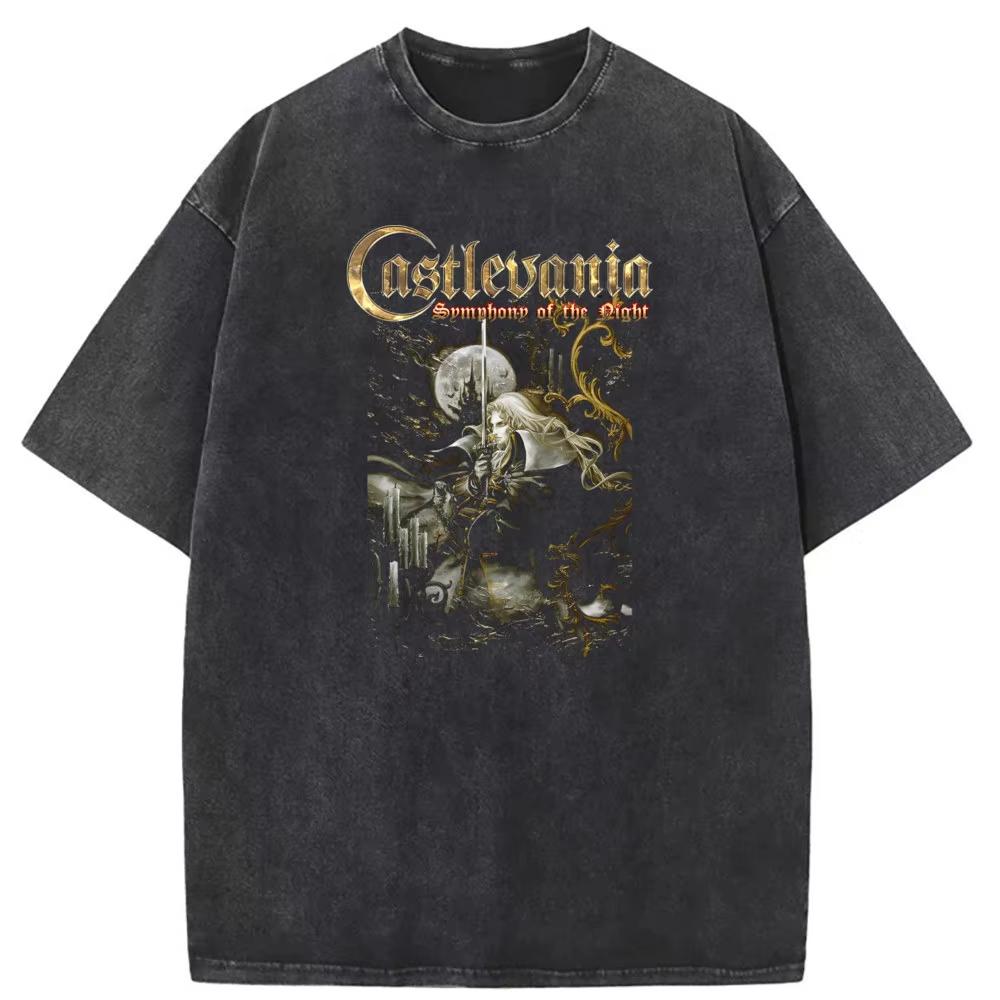 Castlevania Symphony of The Night Tshirts Washed Printed on Retro T Shirt for Men Clothes Long Sleeve Sweatshirts Harajuku