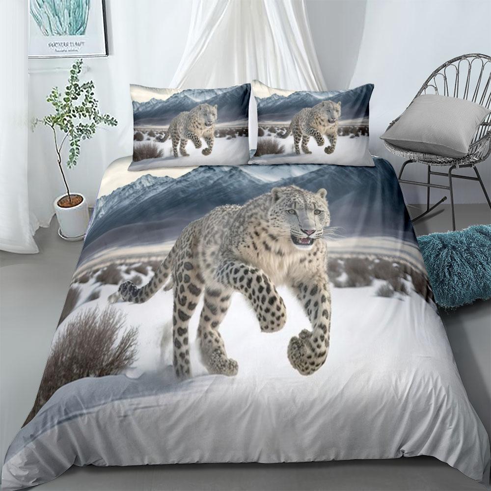 Комплект пододеяльника Snow Leopard для бега Односпальный Двуспальный Размер "Королева" US Двуспальный Полный Кинг-сайз pkm Комплект постельного белья
