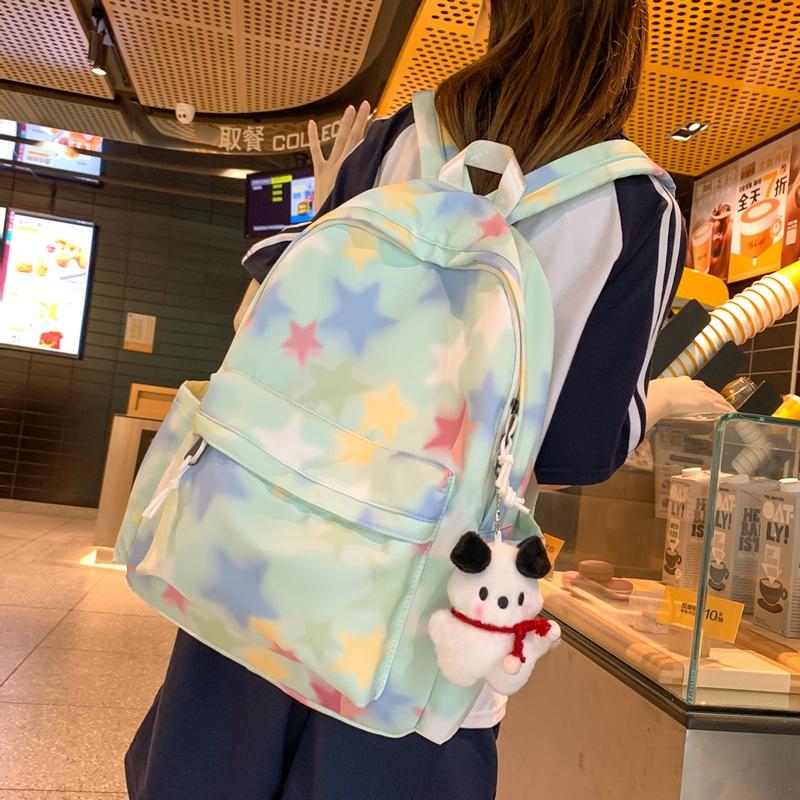 Painted Star Backpack Women's New Trendy Junior High School High School Student Schoolbag Large Capacity Nylon Casual Backpack