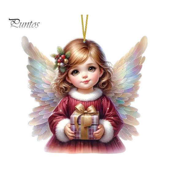 Украшение на рождественскую елку с шнурком, легко повесить 2D подвеску в виде маленькой девочки-ангела на сумку для автомобиля, брелок, украшение