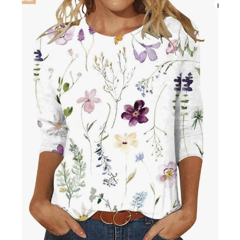 Летняя футболка-пуловер с круглым вырезом и цифровым принтом 3D с рукавами три четверти