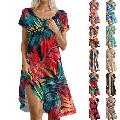 Платье в стиле бохо с коротким рукавом для женщин, повседневное, свободного кроя, летнее, сарафан с цветочным принтом и карманами