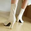 White Red Women Mid Calf Boots Pointed Toe High Spike Heel Small Big Size 33 47