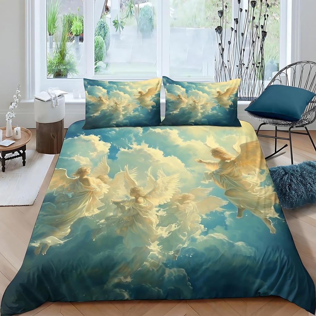Angel Duvet Cover Set for Kids Queen Twin Size Quilt Covers Lightweight Down Room Decor 2 Pillowcases 1 Duvet Cover No Comforter