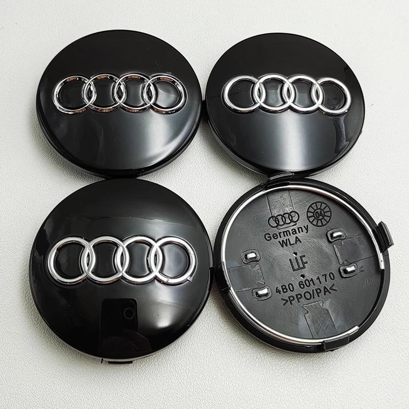 4pcs 60mm Black Grey Car Styling Badge Wheel Center Hub Cap Rim Caps For yngc9 Emblem 4B0601170 A1 A3 A4 A5 A6 Auto Accessories