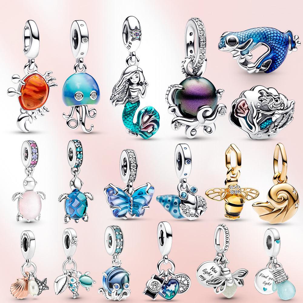 Подвеска S925 стерлингового серебра мурлок бусина геройкросс кулон муранское черепаха подходит оригинальный браслет женский подарок