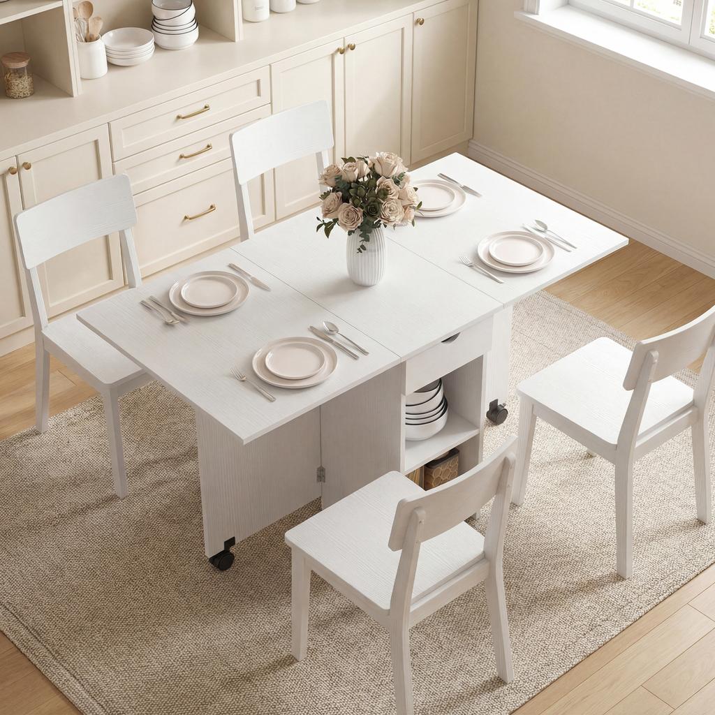 Folding Dining Table, Extendable for 2-4, 2 Drop Leaves, 120 x 72 x 75 cm, White