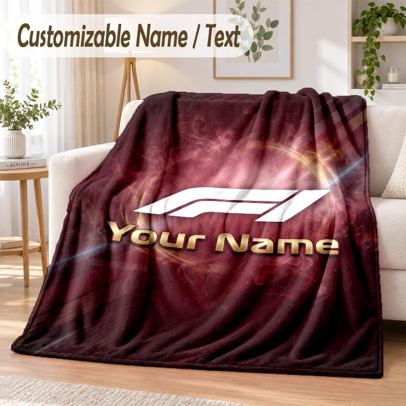 Custom Text Flannel Blanket F1 Print Warm Cozy Blanket Home Sofa Bedding