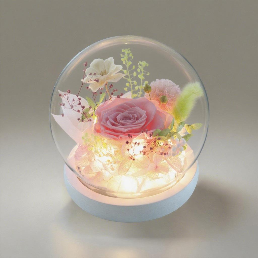 Eternal flower spherical glass cover rose dried flower with lamp base Yunnan commemorative real flower simulation art floral art