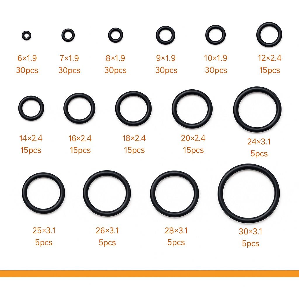 250pcs Rubber O Ring Assortment Kit, 15 Sizes Black O-Rings Kit, Assorted Sealing O Rings Gaskets Washers Seals Set for Faucet Plumbing Automotive Car