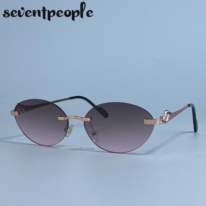 Small Frame Oval Rimless Sunglasses Women Luxury Brand Vintage Frameless Punk Sun Glasses For Ladies Trendy Outdoor Shades