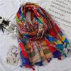 Colorful Geometric Cotton-Linen Scarf: Retro Ethnic Style Beach Shawl