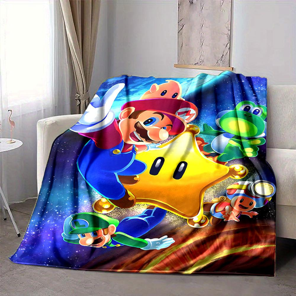 1pc Mario Galaxy Adventure Cozy Print Blanket Lightweight Warm Flannel Throw Blanket For Sofa, Bed, Living Room