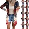 Women's Fashion Casual Long-sleeved Print Medium Length Cardigan Button Jacket Coat