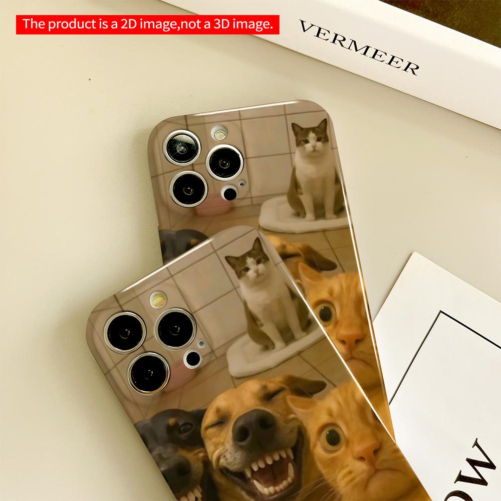 Funny Pets Selfie: Dogs & Cats in Bathroom Chaos All inclusive film hard phone case, compatible with iPhone 18 Pro Max 17 16 15 14 13 12 11