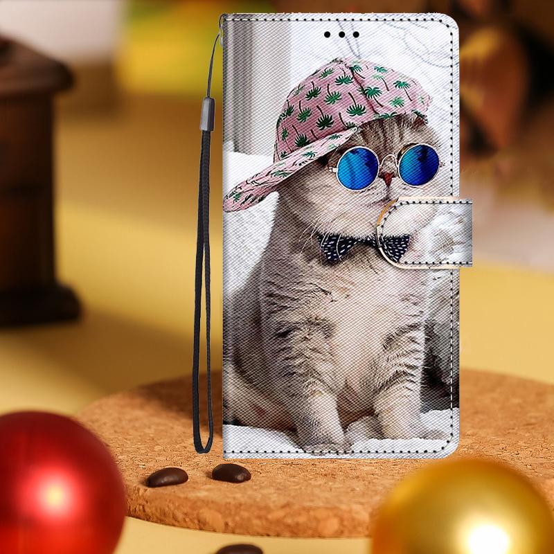 Чехол-кошелек из искусственной кожи с милым рисунком кота для iPhone Samsung Huawei Honor Xiaomi Redmi OPPO Realme Moto ZTE