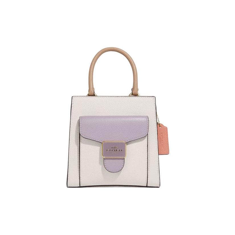 Coach Перец 17 Цветной Блок Магнитная Застежка Съемный Ремень Через Плечо Кожаная Сумка-Клатч Музыкальные Ноты Женская сумка Белый Сиреневый CA620-IMCAH