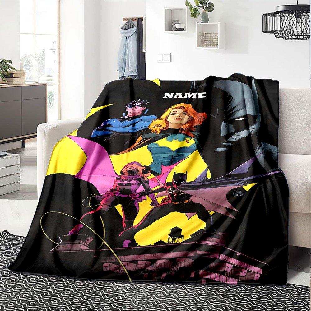 Batman Family Heroes Throw Personalized Blanket Customize Text Soft Cozy Perfect For Sofa Couch Office Bed Picnics All Season Use Cozy Home Lovers