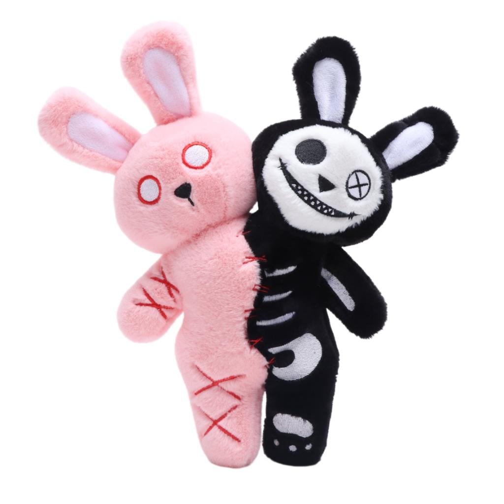 Halloween Double Headed Skull Rabbit Plush Toy Creepy Cute Stuffed Animal Plushie for Kids Halloween Creative Gifts Spooky Decor