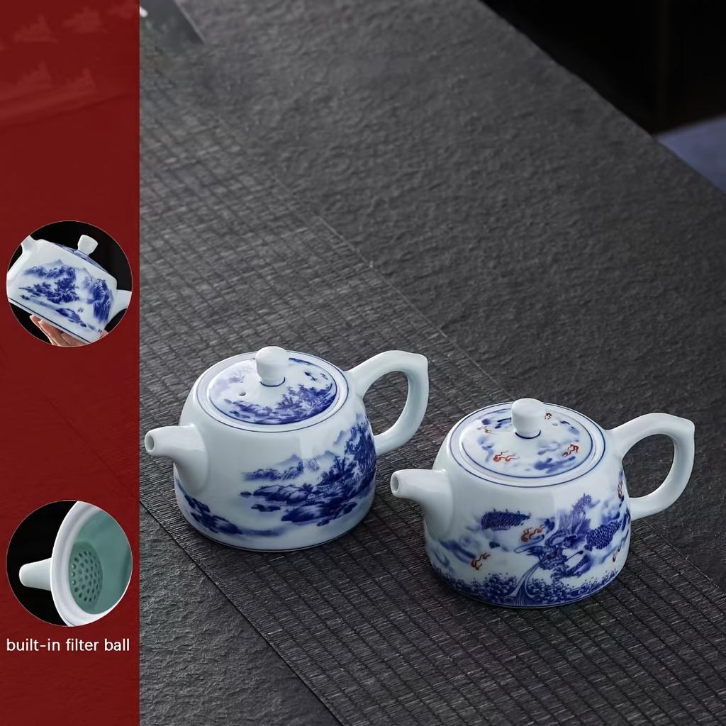 Синий и белый фарфоровый чайник Керамический чайник Чайник для приготовления чая Чайный сервиз кунг-фу Один горшок Чайная чашка - Чайный сервиз кунг-фу ручной работы для чая и кофе E